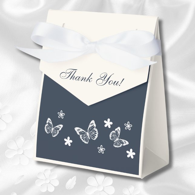 Navy Blue White Daisy Butterfly Bridal Shower Favour Box (Creator Uploaded)