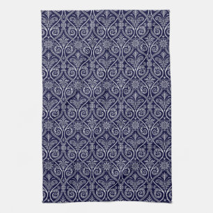 Navy Blue & White Damask Kitchen Towel
