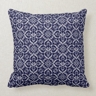 Navy Blue & White Damask Pillow