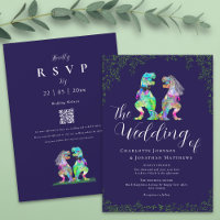 Navy Blue & White Elegant Dinosaur Wedding QR Code