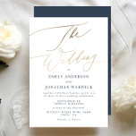 Navy Blue White Elegant Faux Gold The Wedding Invitation<br><div class="desc">*NOT REAL FOIL* ***this design is part of a matching collection*** _______________________ this design template is fully editable / customisable by you the customer - click personalise further button if you wish to move, add, delete, or make significant changes to the design _______________________ *if you have any DESIGN questions or...</div>