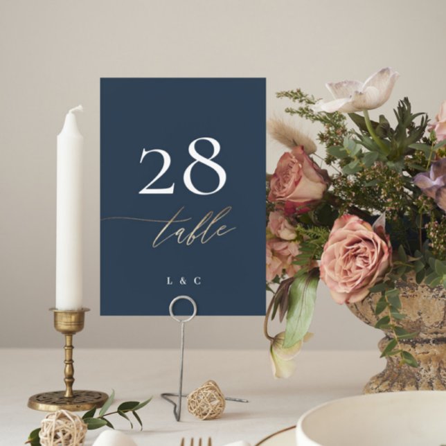 Navy Blue White Elegant Gold Classic Wedding Table Number (Creator Uploaded)