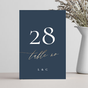Navy Blue White Elegant Gold Classic Wedding Table Number