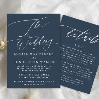 Navy Blue White Elegant The Wedding Invitation