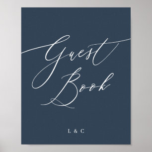 Navy Blue White Elegant Wedding Guest Book Sign