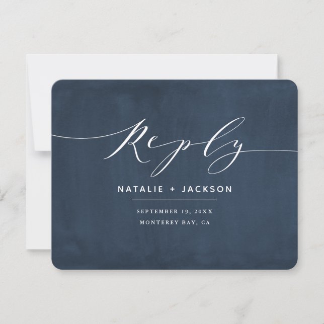 navy blue + white elegant wedding reply (Front)