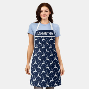 Navy Blue & White Festive Christmas Reindeer Apron