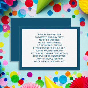 Navy Blue White Fiver 5 Dollar Birthday Party Enclosure Card