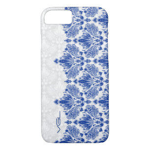 Navy Blue & White Floral Damasks Case-Mate iPhone Case