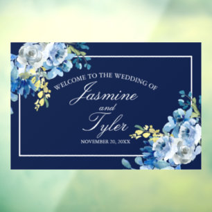 Navy Blue White Floral Elegant Welcome Wedding