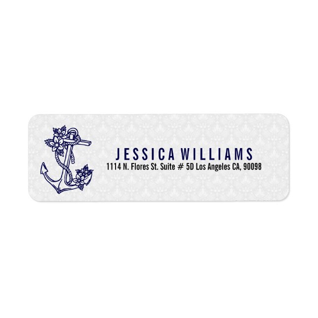 Navy Blue & White Floral Nautical Anchor (Front)