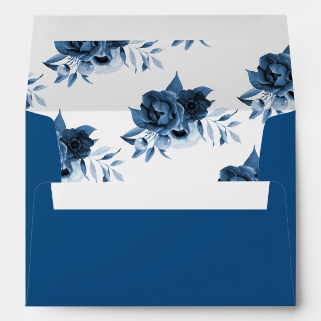 Navy blue white florals wedding envelope (Back (Bottom))
