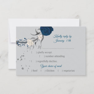 navy blue & white flowers botanical meal choice RSVP card