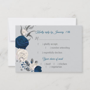 navy blue & white flowers botanical meal choice RSVP card