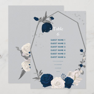 navy blue white flowers seating chart table number