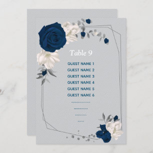 navy blue white flowers seating chart table number
