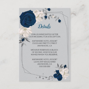 navy blue & white flowers silver geometric details enclosure card