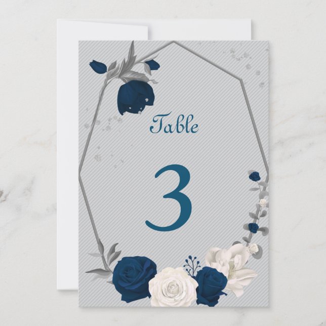 navy blue & white flowers table number (Front)