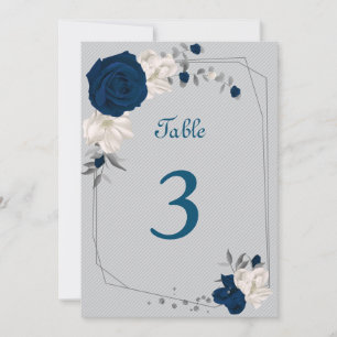 navy blue & white flowers table number
