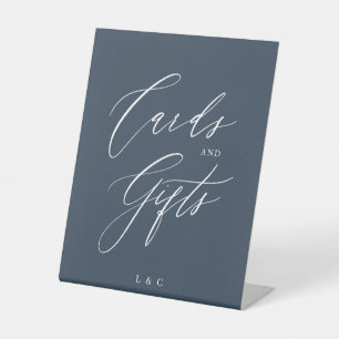 Navy Blue White Formal Wedding Cards Gifts Pedestal Sign