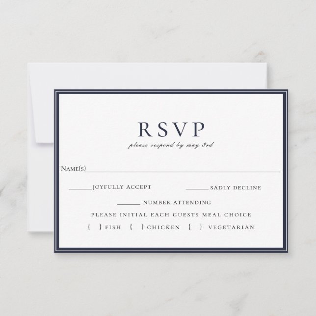 Navy Blue White Frame Wedding RSVP Meal Choice (Front)