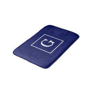 Navy Blue White Framed Initial Monogram Bath Mat