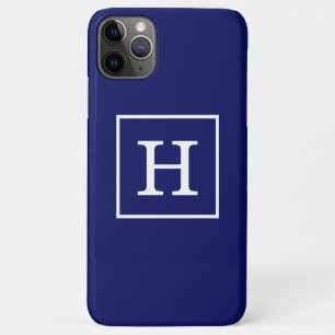 Navy Blue White Framed Initial Monogram Case-Mate iPhone Case