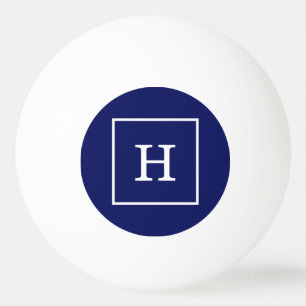Navy Blue White Framed Initial Monogram Ping Pong Ball