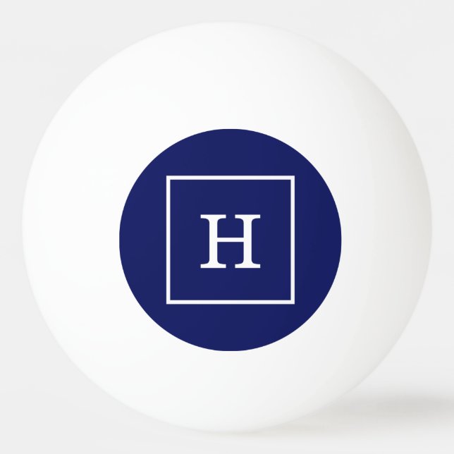 Navy Blue White Framed Initial Monogram Ping Pong Ball (Front)