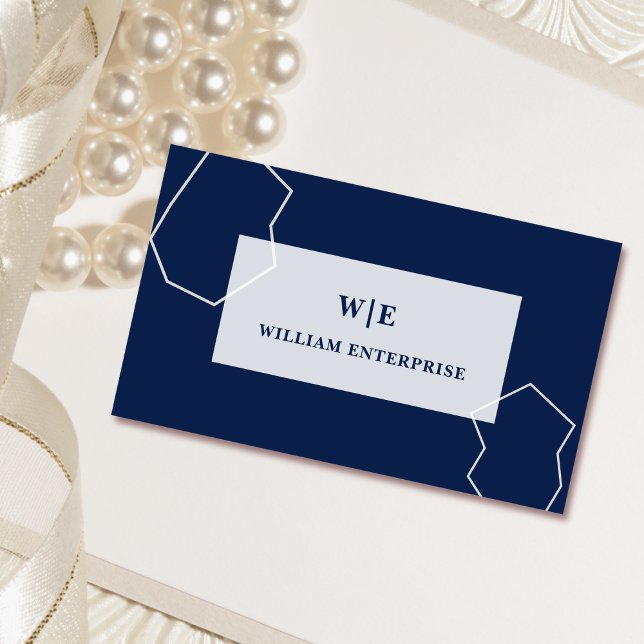 navy blue & white geometric classic business card (Creator Uploaded)