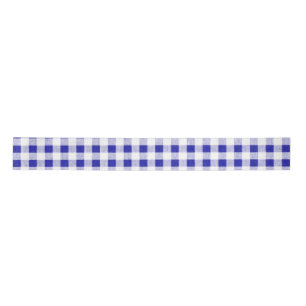 Navy Blue White Gingham Pattern Satin Ribbon