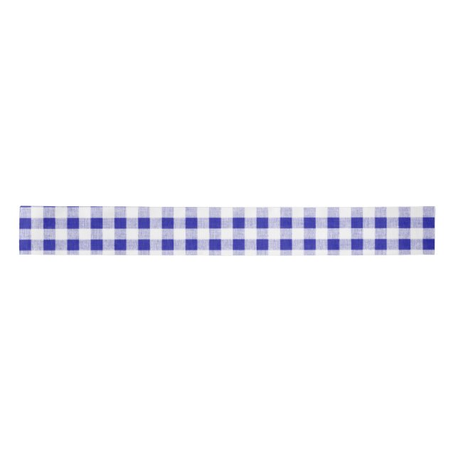 Navy Blue White Gingham Pattern Satin Ribbon (Front)