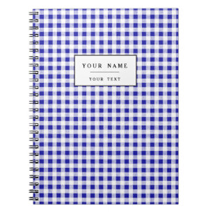 Navy Blue White Gingham Pattern Spiral Notebook