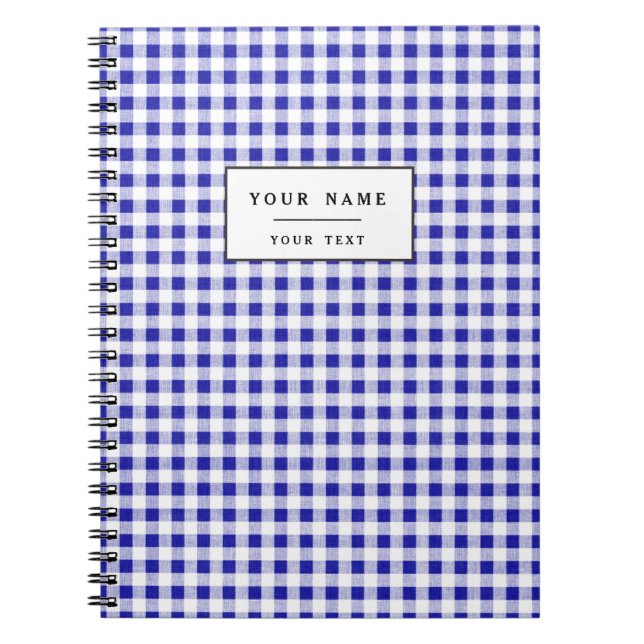 Navy Blue White Gingham Pattern Spiral Notebook (Front)