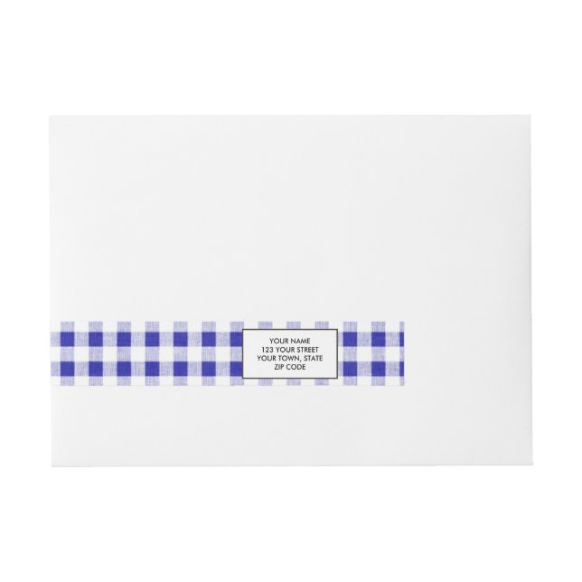 Navy Blue White Gingham Pattern Wraparound Address Label (Front)