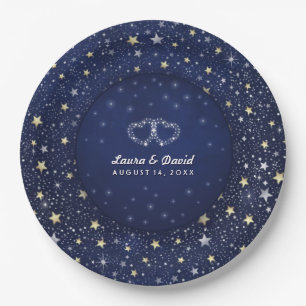 Navy Blue White & Gold Stars Hearts Wedding Plates