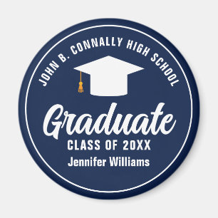 Navy Blue White Graduate Custom Graduation Party Magnet