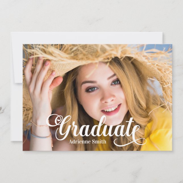 Navy Blue White Graduation College Party Photo Invitation (Front)