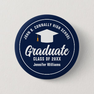 Navy Blue White Graduation Party Personalised 6 Cm Round Badge