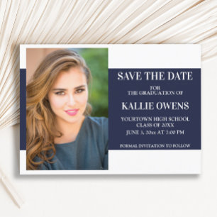 Navy Blue White Graduation Save the Date Announcement Postcard