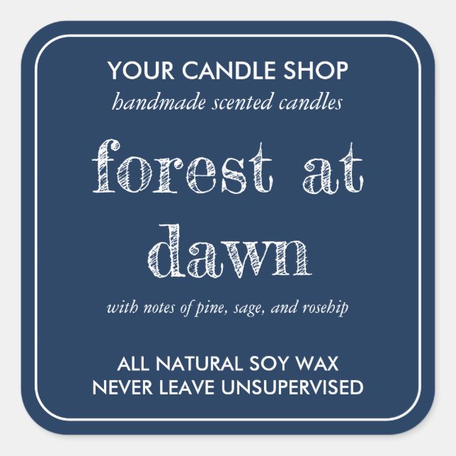 Navy Blue & White Handmade Scented Candle Square Sticker (Front)