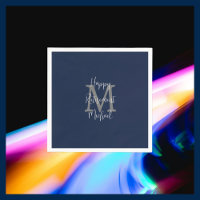 Navy Blue White Happy Retirement Name Monogram
