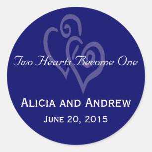 Navy Blue White Hearts Wedding Favour Stickers