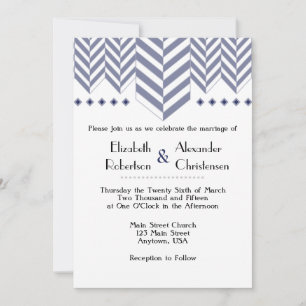 Navy Blue White Herringbone Wedding Invitation