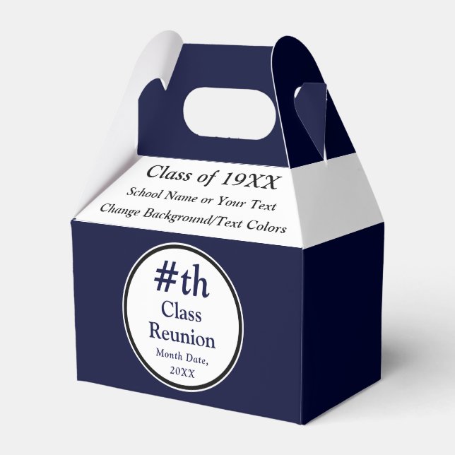 Navy Blue, White, High School Reunion Favour Boxes (Front Side)