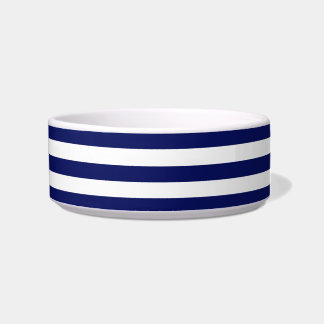 Navy Blue White Horiz Preppy Stripe #3 Monogram Bowl