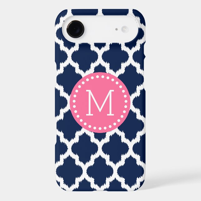 Navy-Blue & White Ikat Quatrefoil Pink Accents Case-Mate Samsung Galaxy Case (Back)