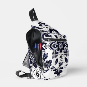 Navy Blue White Mandala Sling Bag