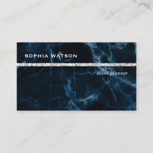 Navy Blue White Marble Business Card