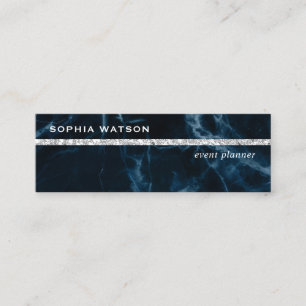 Navy Blue White Marble Mini Business Card